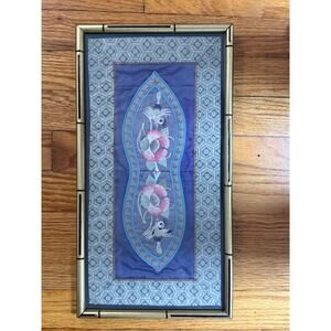 vintage Japanese silk Hand embroidery featuring a bird motif Framed 16" x 9"